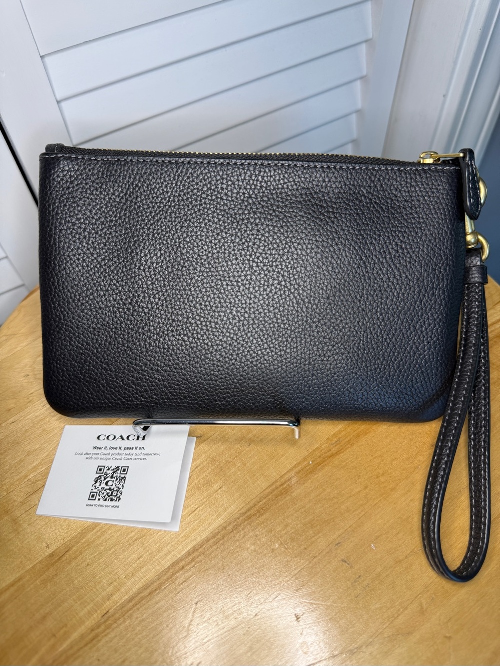 Coach Black Pebbled Leather Wristlet with Gold Hardware - Picture 2 of 10